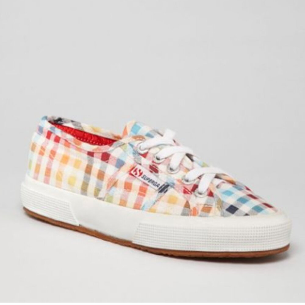 Superga 2750 Cotu Classic Shoe Y US 2.5 EU 34 White Red Gingham Check Sneaker